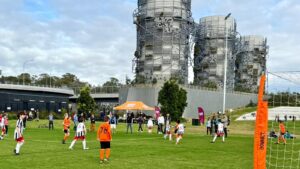 First games being played on the new football field at Rozelle Parklands. BDFC 